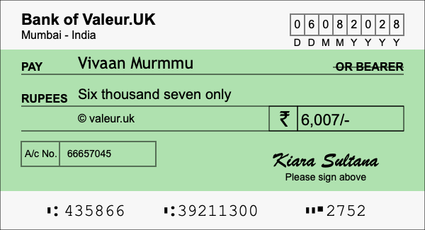 How to write a cheque for 6,007 rupees