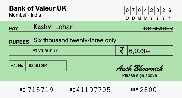 How to write a cheque for 6,023 rupees