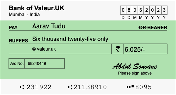 How to write a cheque for 6,025 rupees How to write a cheque for 6,025 rupees
