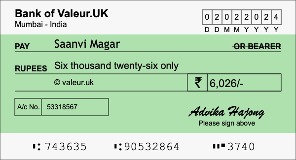 How to write a cheque for 6,026 rupees How to write a cheque for 6,026 rupees