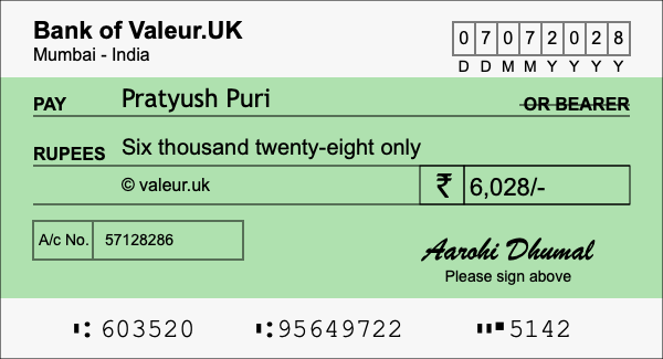 How to write a cheque for 6,028 rupees How to write a cheque for 6,028 rupees