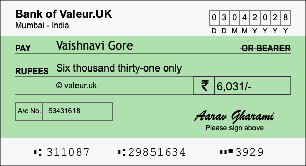 How to write a cheque for 6,031 rupees How to write a cheque for 6,031 rupees