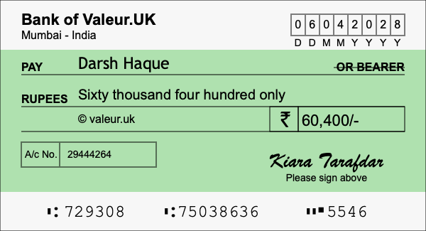 How to write a cheque for 60,400 rupees How to write a cheque for 60,400 rupees