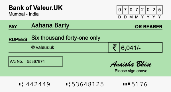 How to write a cheque for 6,041 rupees How to write a cheque for 6,041 rupees