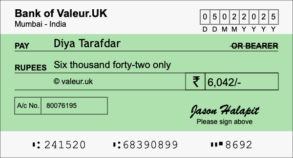 How to write a cheque for 6,042 rupees How to write a cheque for 6,042 rupees