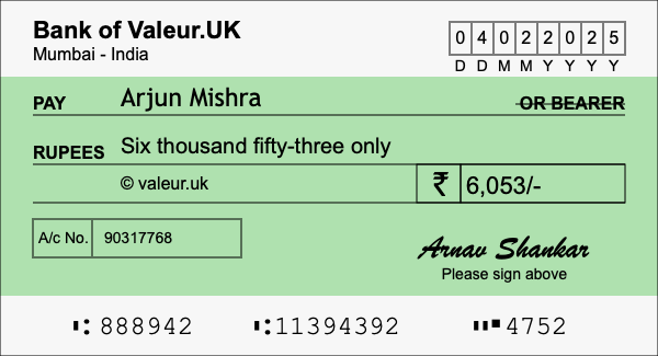 How to write a cheque for 6,053 rupees