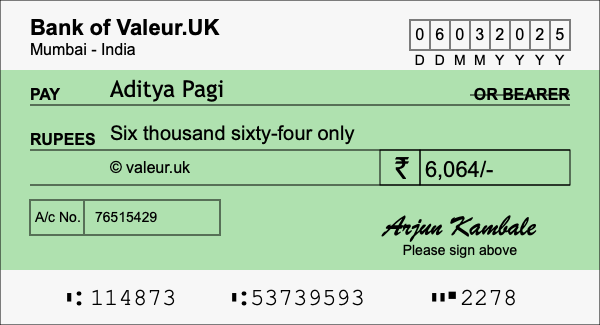 How to write a cheque for 6,064 rupees How to write a cheque for 6,064 rupees