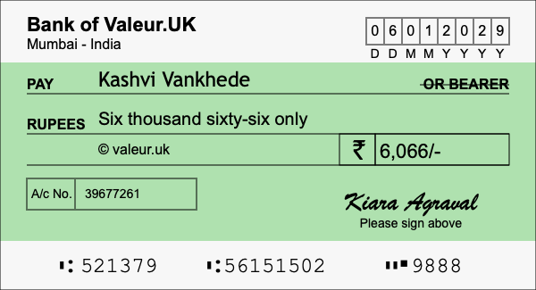 How to write a cheque for 6,066 rupees How to write a cheque for 6,066 rupees