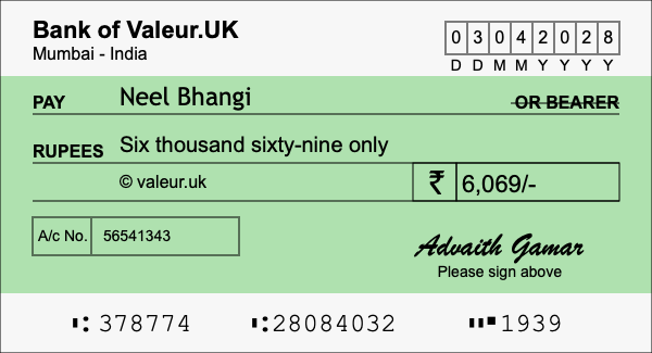 How to write a cheque for 6,069 rupees How to write a cheque for 6,069 rupees