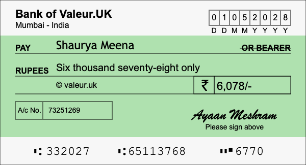 How to write a cheque for 6,078 rupees