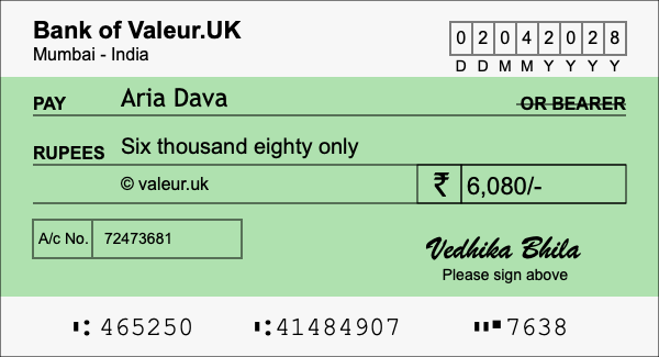 How to write a cheque for 6,080 rupees How to write a cheque for 6,080 rupees