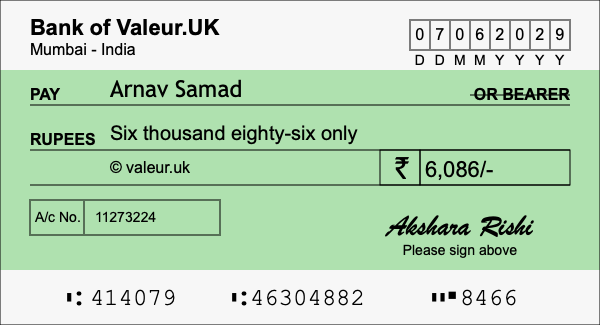How to write a cheque for 6,086 rupees How to write a cheque for 6,086 rupees