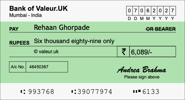 How to write a cheque for 6,089 rupees How to write a cheque for 6,089 rupees