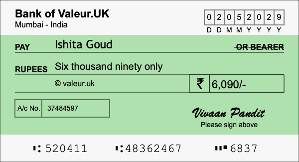 How to write a cheque for 6,090 rupees How to write a cheque for 6,090 rupees