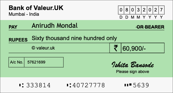 How to write a cheque for 60,900 rupees How to write a cheque for 60,900 rupees