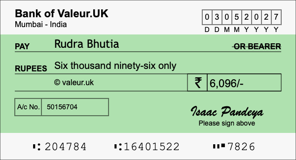 How to write a cheque for 6,096 rupees How to write a cheque for 6,096 rupees