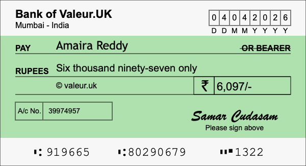How to write a cheque for 6,097 rupees