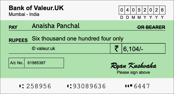 How to write a cheque for 6,104 rupees