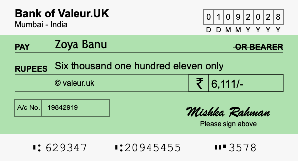 How to write a cheque for 6,111 rupees
