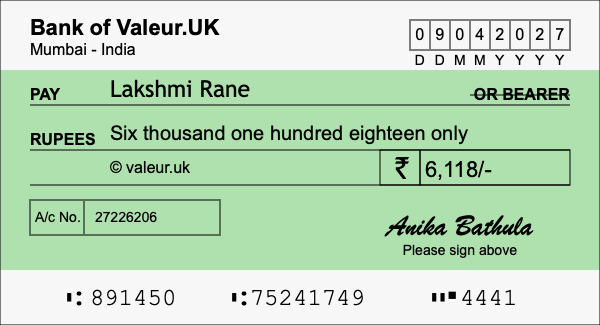 How to write a cheque for 6,118 rupees How to write a cheque for 6,118 rupees