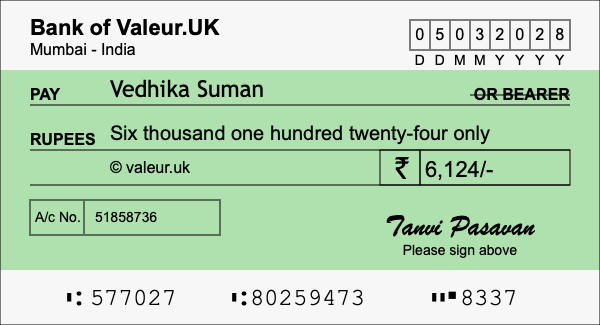 How to write a cheque for 6,124 rupees How to write a cheque for 6,124 rupees