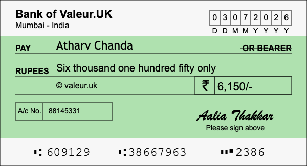 How to write a cheque for 6,150 rupees How to write a cheque for 6,150 rupees