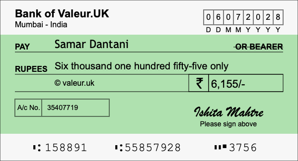 How to write a cheque for 6,155 rupees