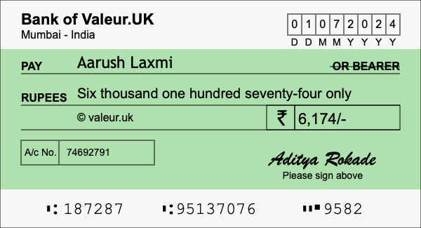 How to write a cheque for 6,174 rupees