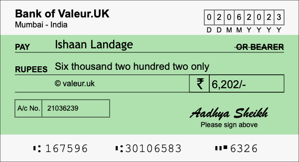 How to write a cheque for 6,202 rupees