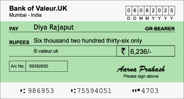How to write a cheque for 6,236 rupees