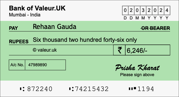 How to write a cheque for 6,246 rupees