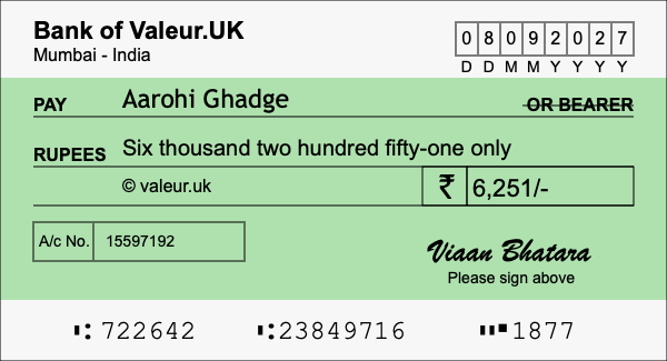 How to write a cheque for 6,251 rupees