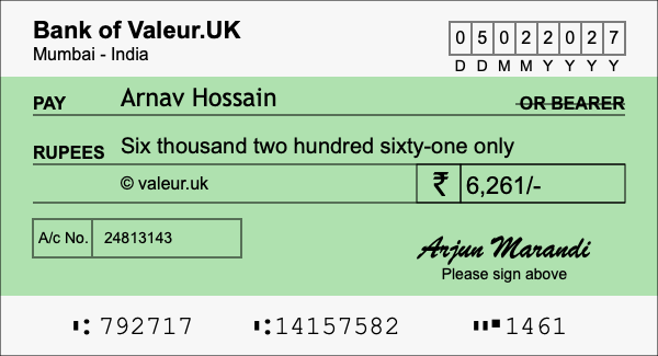 How to write a cheque for 6,261 rupees