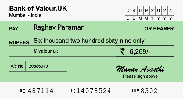 How to write a cheque for 6,269 rupees