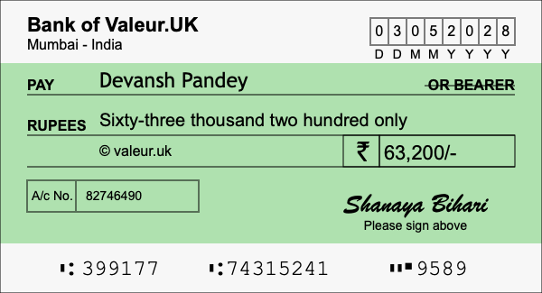How to write a cheque for 63,200 rupees How to write a cheque for 63,200 rupees