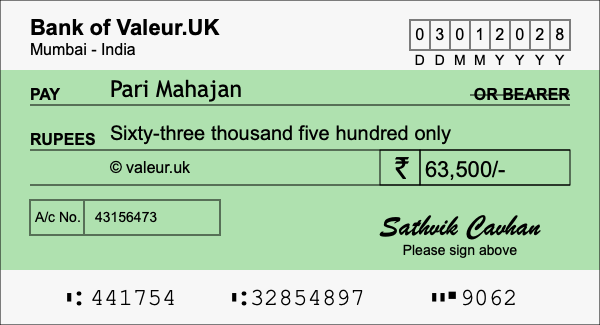 How to write a cheque for 63,500 rupees How to write a cheque for 63,500 rupees