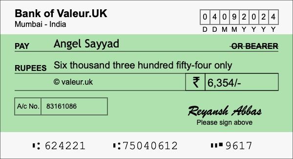 How to write a cheque for 6,354 rupees