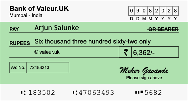 How to write a cheque for 6,362 rupees How to write a cheque for 6,362 rupees