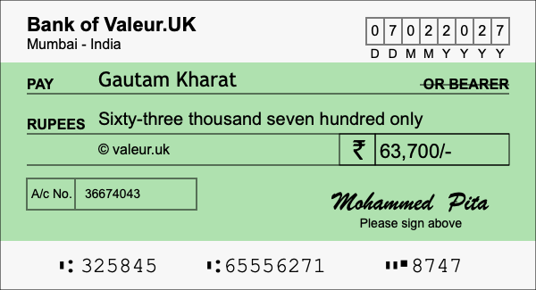 How to write a cheque for 63,700 rupees How to write a cheque for 63,700 rupees