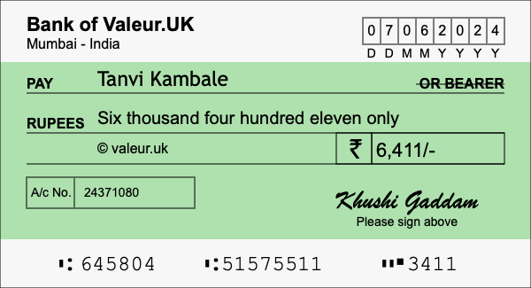 How to write a cheque for 6,411 rupees