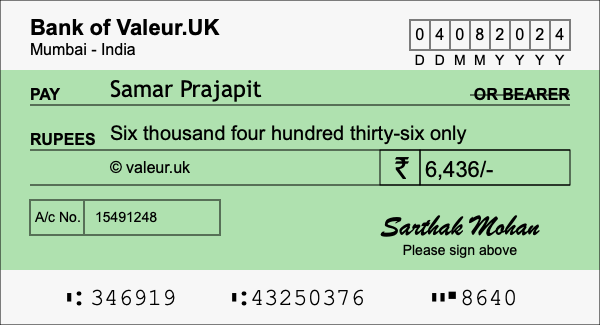 How to write a cheque for 6,436 rupees