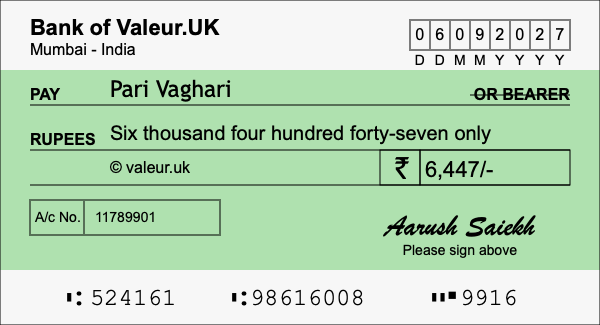 How to write a cheque for 6,447 rupees
