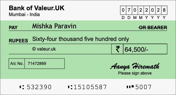How to write a cheque for 64,500 rupees How to write a cheque for 64,500 rupees