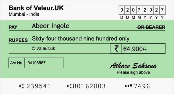 How to write a cheque for 64,900 rupees How to write a cheque for 64,900 rupees