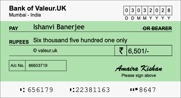 How to write a cheque for 6,501 rupees How to write a cheque for 6,501 rupees