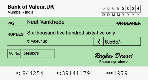 How to write a cheque for 6,565 rupees How to write a cheque for 6,565 rupees