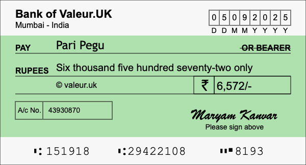 How to write a cheque for 6,572 rupees How to write a cheque for 6,572 rupees