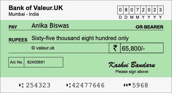 How to write a cheque for 65,800 rupees How to write a cheque for 65,800 rupees