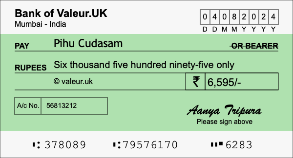How to write a cheque for 6,595 rupees