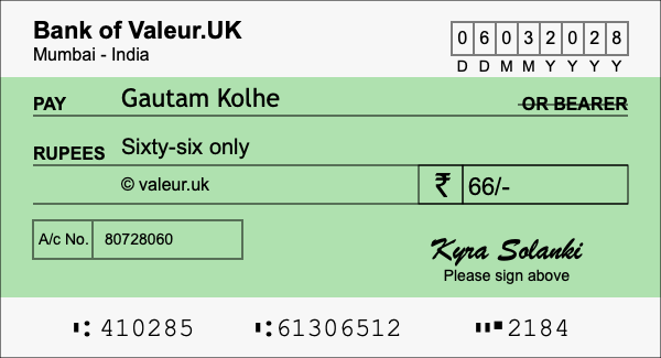 How to write a cheque for 66 rupees